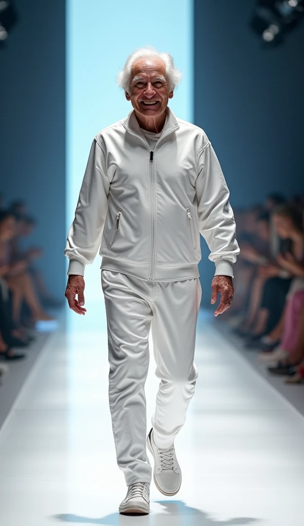 Japanese male model, handsome, cool, perfect body, big muscles, short hair, white skin, wears flowing see-through clothes, sexy poses, catwalk, led lights,