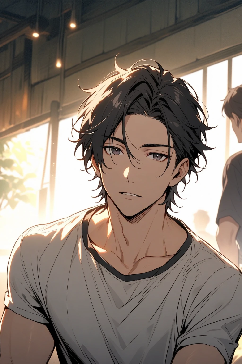 Man, handsome, short black hair, dark eyes, shirt