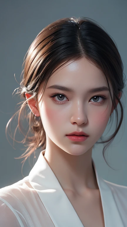 High-quality work,Realistic works,Super premium graphics,8K HD CG works,high quality graphics,High-definition and exquisite CG works,10x pixels,Ultra-fine details:1.1,Advanced technical details:1.1Realistic photo effects,Interior lighting effects:1.5,natural soft light:1.5. Light effect(Virtual light effects:1.8),ultra high resolution,Clear eyes,Double eyelids look good, pretty face, The face shape is perfectly proportioned, hyper photorealism, Cinematic lighting, projected inset, surrealism, Masterpiece, Realism,Amazing Cleavage,((Dark background)), in the style of Mark Demsteader,