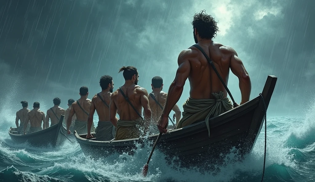 Portuguese army and, an Indian Hindu warrior is fighting them, in the ship and the Hindu warrior is wearing his Hindu traditional white dhoti dress and has a gym body and a dramatic scene looks like a war. This scene is from ancient times, 1600 AD.