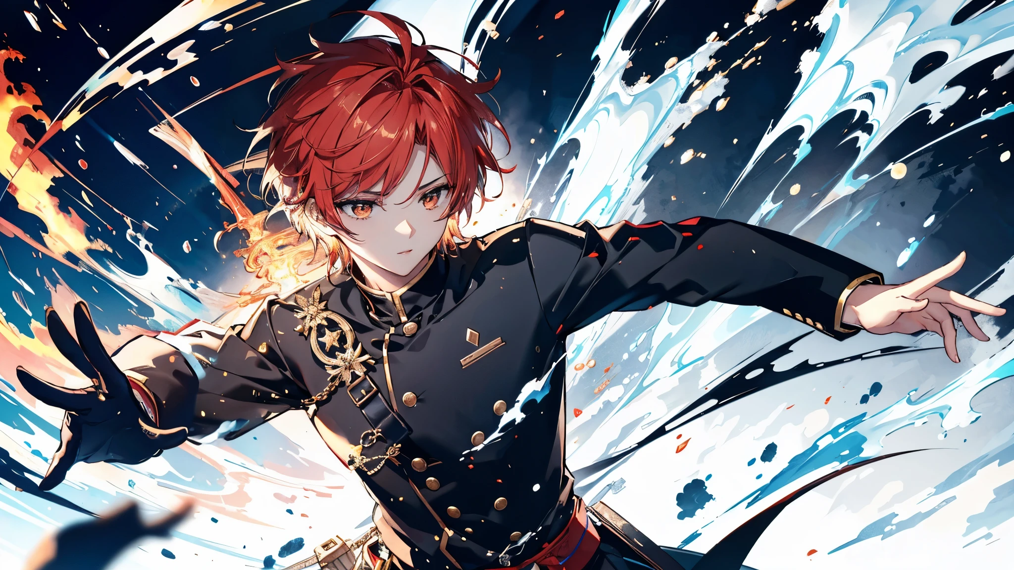Detailed hand drawing, Sunlight shining through , Muscular arms, Fire Effects