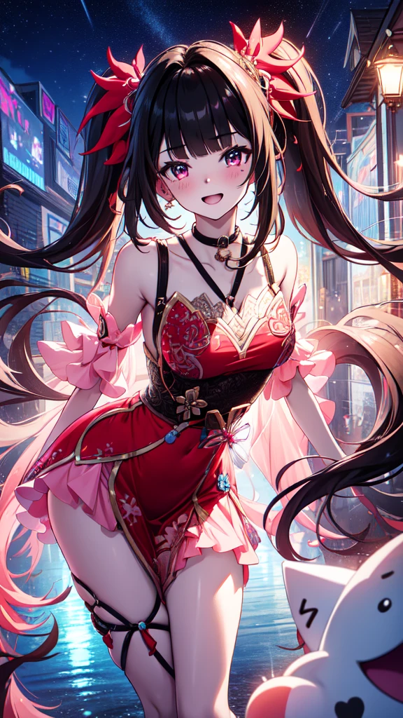 Very Pretty, Very Beautiful, Pink Eyes, Long Hair Braided with Glowing Brown Sides, White Small Bikini, Huge Breasts, Lower, Standing With Open Legs, Close Up From Thighs, Looking Down, Close Up, Angle from Directly Down, Full Body, high resolution, best quality, very high image quality, ultra detailed, hyper realistic, 3d, anime, manga, illustration, fantasy