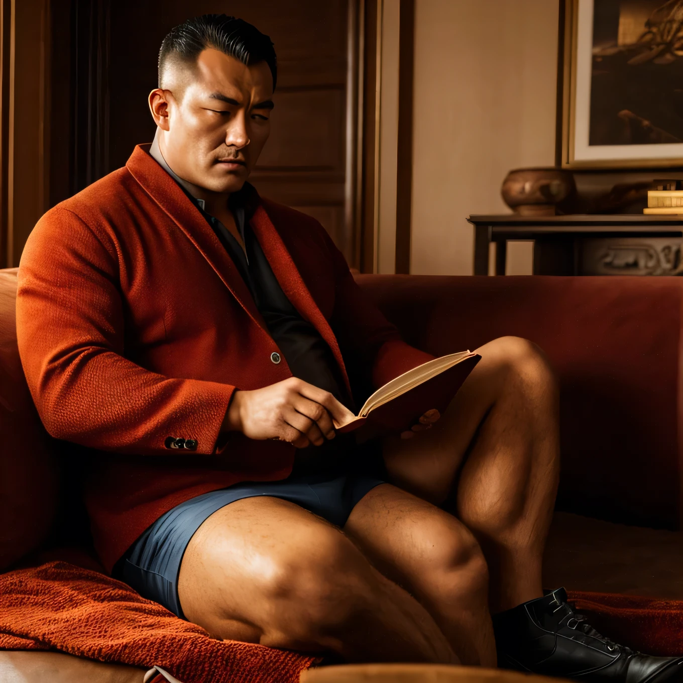 45 yers old,Kogoro Mouri,Tong,Bulge,onbed,black long socks,the feet,lbeard,fortitude,artwork of a,tmasterpiece,k hd,an look of enjoyment,Be red in the face