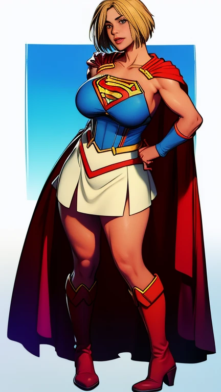 (    best quality ), (    best quality ), (Overall view), Backstreets,Supergirl with sexy body,  Big Breasts, Beauty,       Plump Lips  ,    halter neck tops  ,     short skirt  , Cape,    boots, low top    