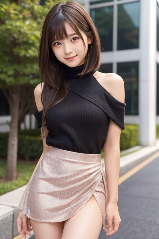 idol, One girl, Japanese, Middle school students, Elementary school student, prety, Sparkling eyes, No body hair, Thin legs, Attention to detail, Highest quality, High resolution, bobbed hair, short bob, ponytail, Middle school students, Elementary school student, 10years old, 9years old, 8years old, upper body, close up of face, smile, see through, upskirt, panties, mini skirt, off shoulder dress, Anatomically correct, Textured skin, high quality, high quality, high details, best quality, highres, super detail, accurate, high details, best quality, highres, super detail, accurate, high quality