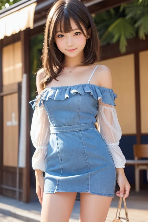 idol, One girl, Japanese, Middle school students, Elementary school student, prety, Sparkling eyes, No body hair, Thin legs, Attention to detail, Highest quality, High resolution, bobbed hair, short bob, ponytail, Middle school students, Elementary school student, 10years old, 9years old, 8years old, upper body, close up of face, smile, see through, upskirt, panties, mini skirt, off shoulder dress, Anatomically correct, Textured skin, high quality, high quality, high details, best quality, highres, super detail, accurate, high details, best quality, highres, super detail, accurate, high quality