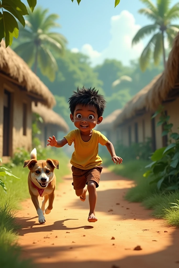 Kids play with puppy's in Indian mudey ground