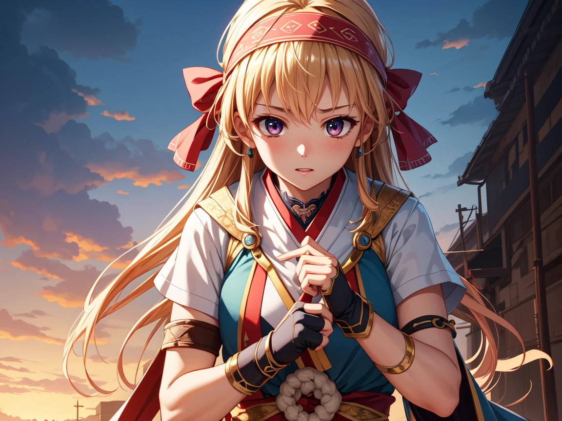 (  Masterpiece ,  best quality,  high definition ,  Unity 8K Wallpaper,  Highly Detailed CG:1), (Illustration:1.0),  1 girl,Alone,  Nakorurumusu , bow,  headband , Ainu clothing, fingerless gloves   , Short sleeve 