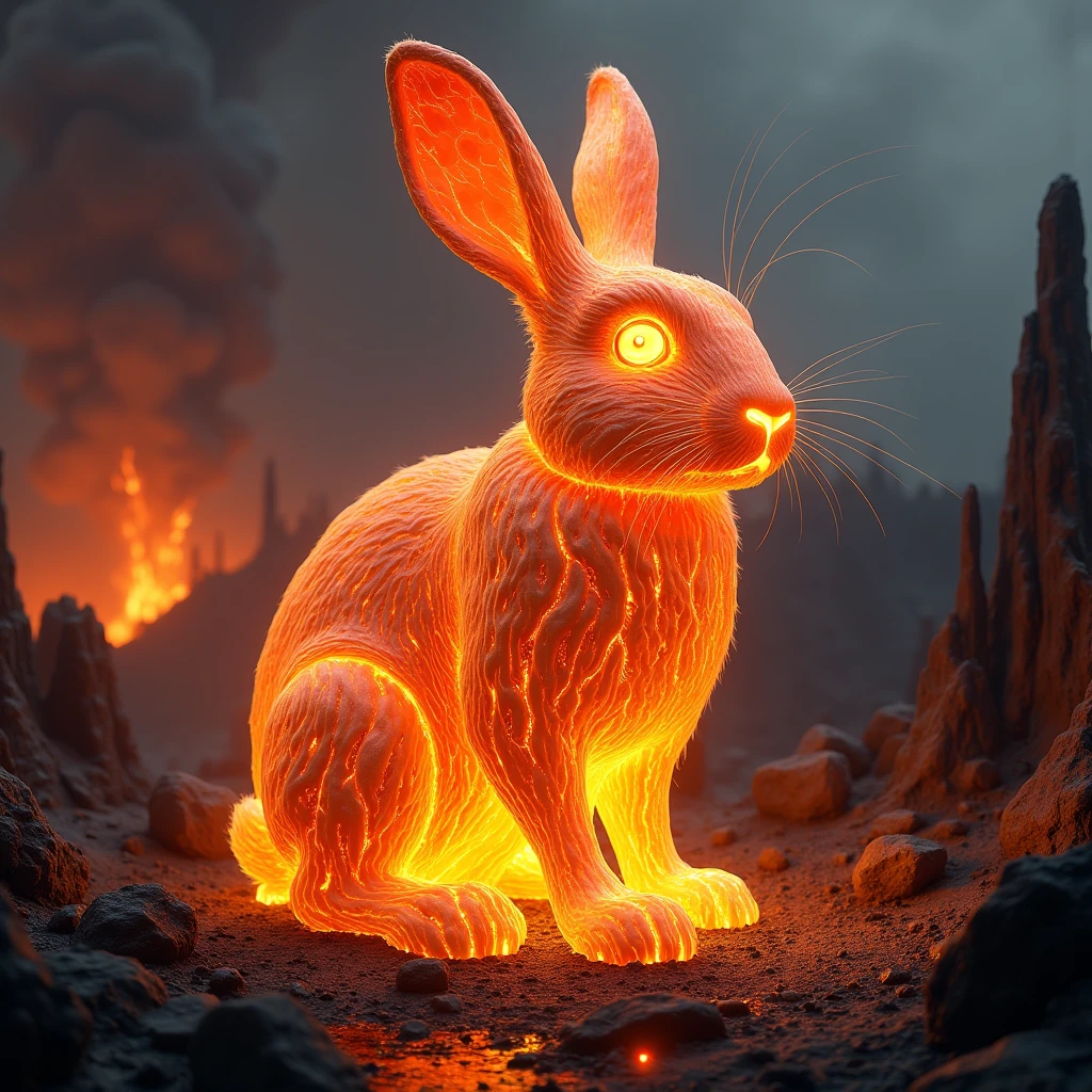 In made of magma art style, rabbit with background
