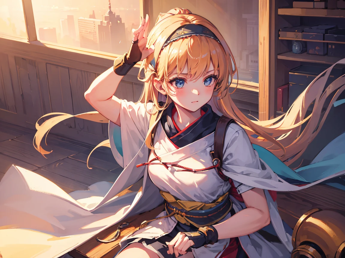 (  Masterpiece ,  best quality,  high definition ,  Unity 8K Wallpaper,  Highly Detailed CG:1), (Illustration:1.0),  1 girl,Alone,  Nakorurumusu , bow,  headband , Ainu clothing, fingerless gloves   , Short sleeve 