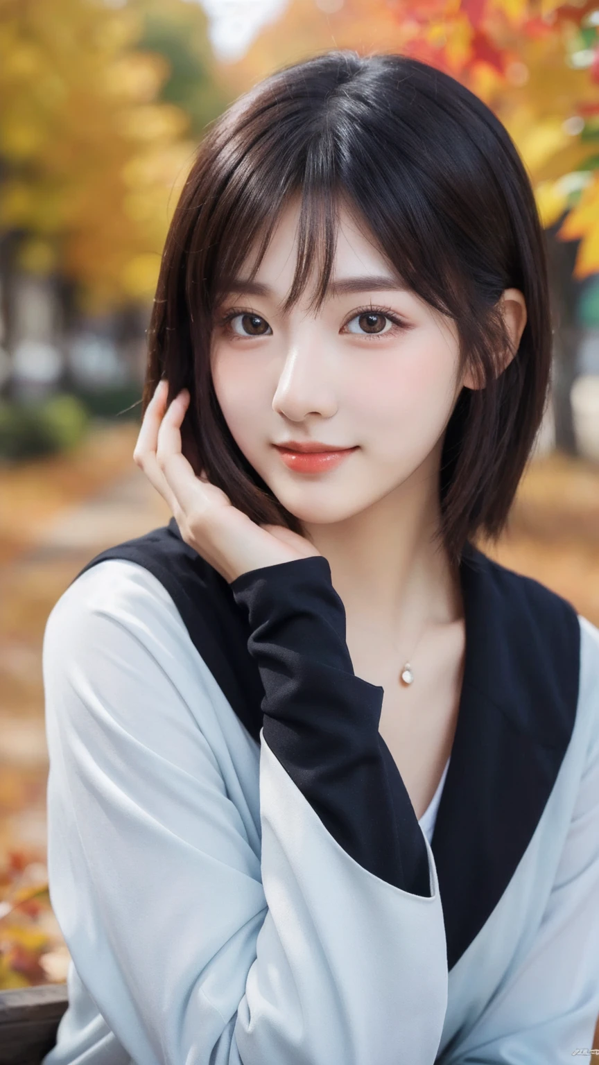 masutepiece, Best Quality, Illustration, Ultra-detailed, finely detail, hight resolution, 8K Wallpaper, Perfect dynamic composition, Beautiful detailed eyes, Women's Fashion,Very short hair,Small breasts natural color lip, Bold sexy poses,Smile,Harajuku、20 years girl、Cute、Sexy shot looking at camera
