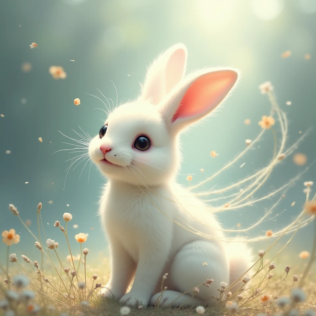 In made of wind  art style, rabbit with background
