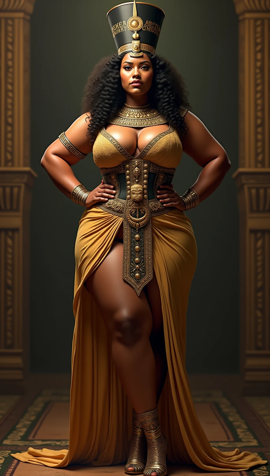 A beautiful black African princess, highly detailed, hyperrealistic, afrofuturistic, afro-futuristic, full body shot, royal dress, intricate jewelry, otherworldly atmosphere, dramatic lighting, vibrant colors, cinematic composition, chiaroscuro, volumetric lighting, photorealistic, (best quality,4k,8k,highres,masterpiece:1.2),ultra-detailed,(realistic,photorealistic,photo-realistic:1.37),dramatic pose,regal expression,complex background,futuristic setting, sexy, slutty