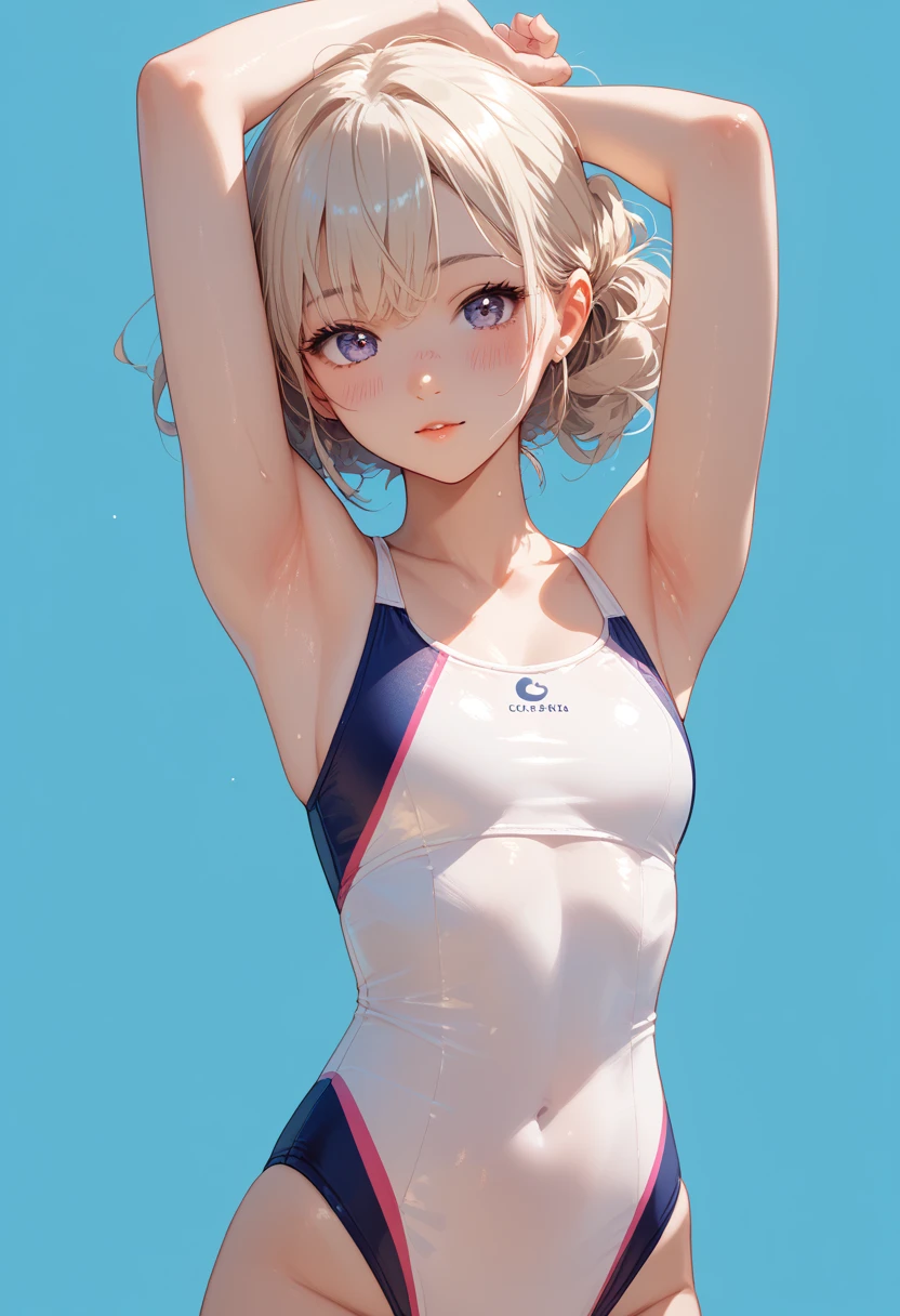 high quality、最high quality、Ultra-high resolution、Slender beauty、White swimsuit、Embarrassed look、Droopy eyes