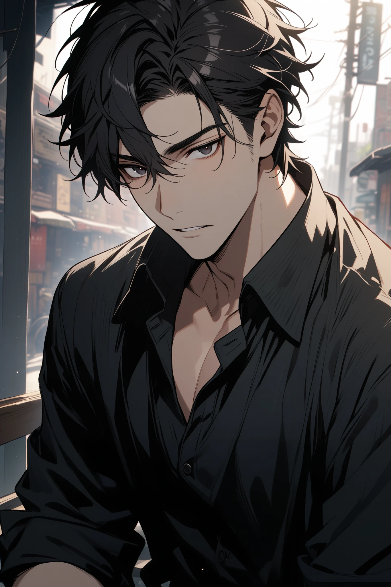 Man, handsome, short black hair, dark eyes, shirt