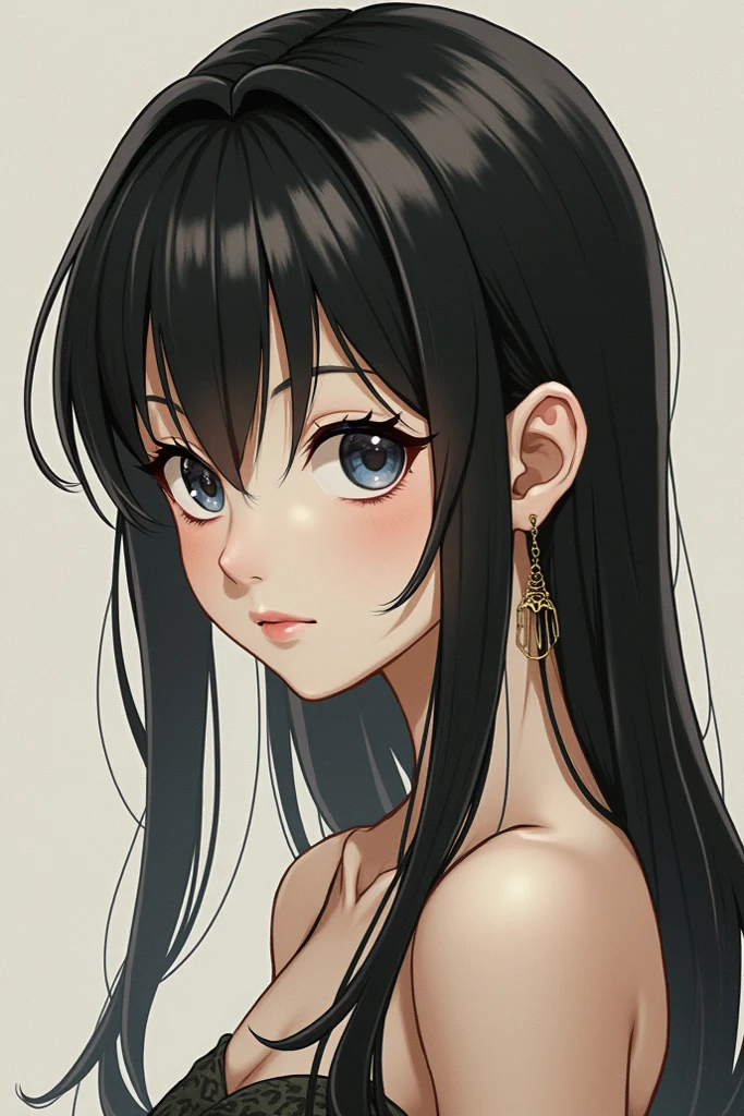 masterpiece, best quality, looking into the camera, 1girl, 14 year old, topless, long black hair, white pale skin, amber eyes, white background, calm look, no background
