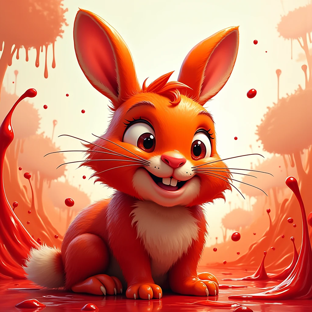 In made of ketchup art style, rabbit with background
