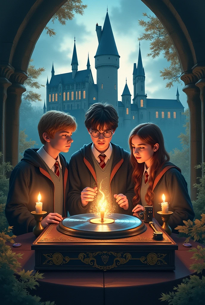 Create a heartwarming and inspiring image that captures the lasting impact of J.K. Rowling’s legacy. The scene should show a magical world where children and readers of all ages are gathered around, reading Harry Potter books. In the background, depict a glowing Hogwarts castle with an aura of magic. Overlay subtle images of Rowling’s charitable work, like the Lumos logo, blending with scenes of children being helped and supported. The image should evoke the themes of friendship, bravery, and love, emphasizing that magic exists for those who believe."