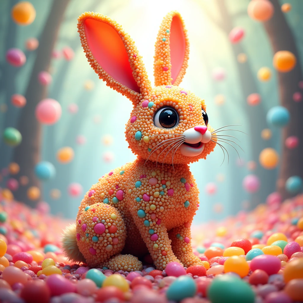 In made of jellybeans art style, rabbit with background
