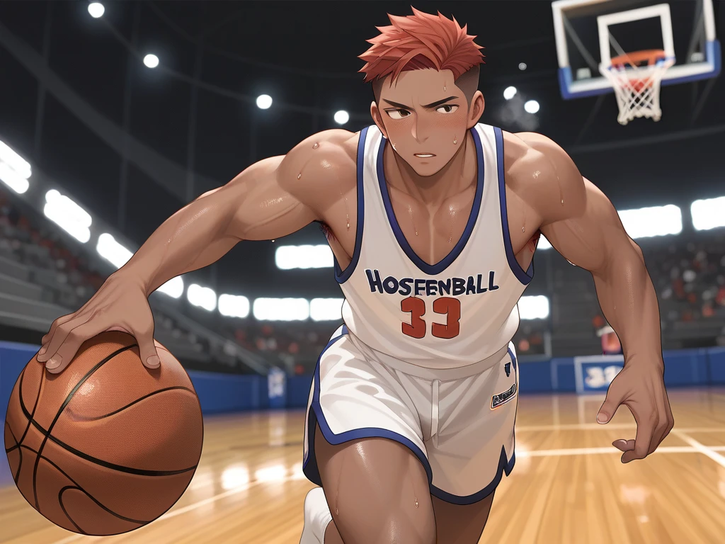 male, male性的な, Hairy, Red Hair, sweat,  basketball player,  I have a basketball, whole body, barefoot, Big Feet,  white socks , Play basketball, (Alone), 1 person,crew cut,blush,tan,pubic hair,gay,public indecency,muscle,forehead,undress,armpit,dribbling,panties,running