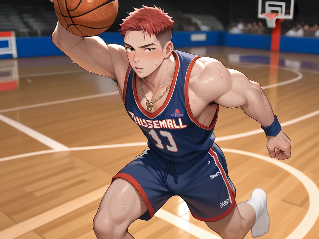 male, male性的な, Hairy, Red Hair, sweat,  basketball player,  I have a basketball, whole body, barefoot, Big Feet,  white socks , Play basketball, (Alone), 1 person,crew cut,blush,tan,pubic hair,gay,public indecency,muscle,forehead,undress,armpit,dribbling,((panties)),running