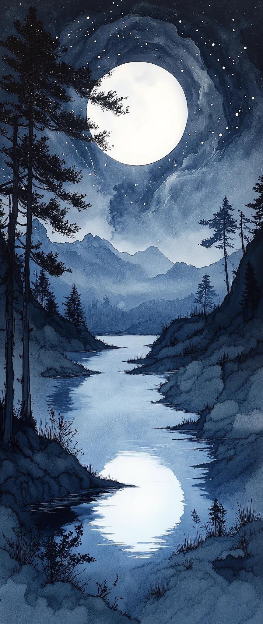 (  Masterpiece :1.2, Superior Quality ,  MIRROR FINISH  ,  best illustration ),8k,16k, wallpaper,(Quiet Lake),(Morning Haze),(Quiet Lake畔の森の小屋),(  knight ),(moonlight),(watercolor),( dynamic ),(美しい  gradient  ),(tranquility),(dark and quiet atmosphere  :1.6),(wash:1.2),(Stay wet:1.2),(Layering:1.2),(  gradient  )