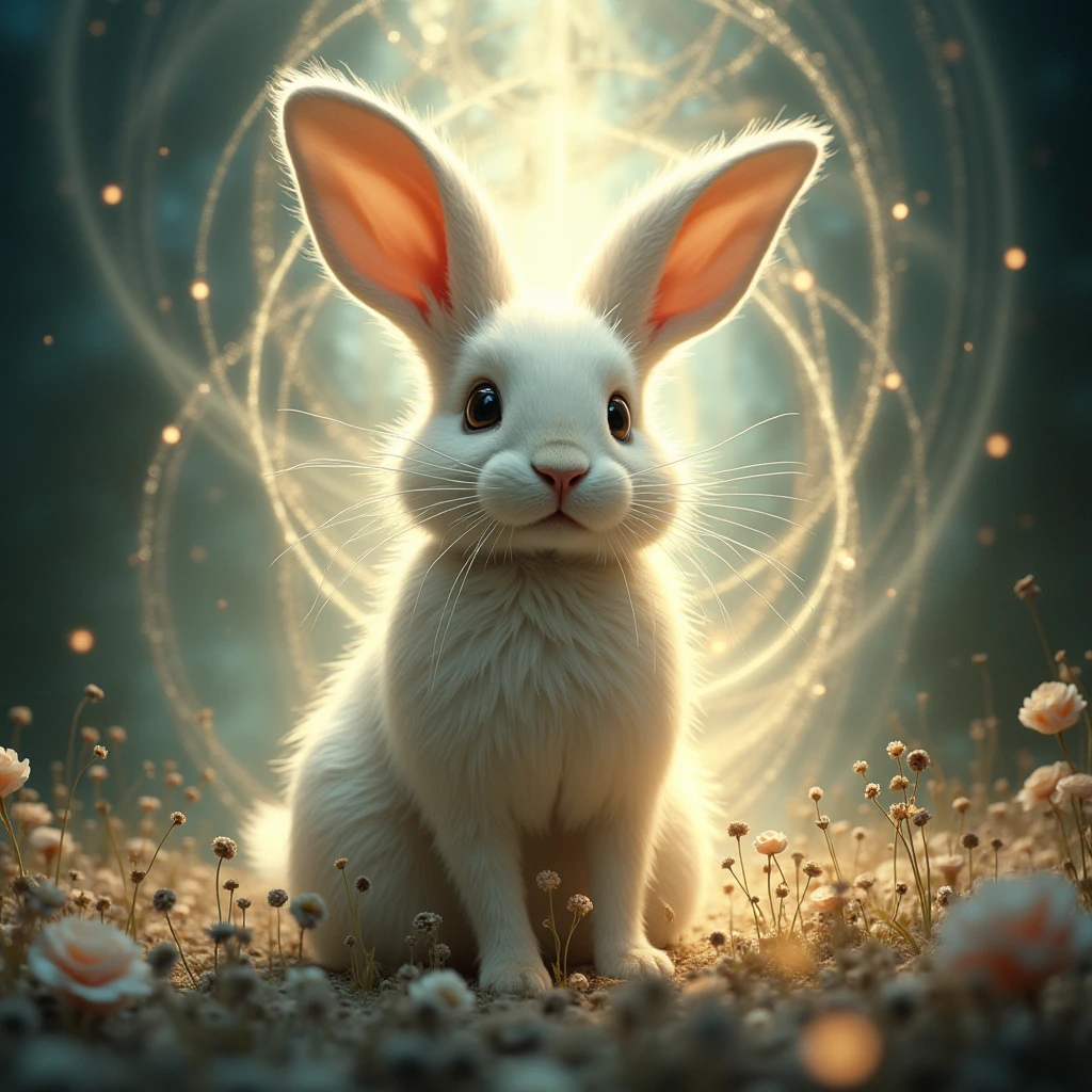 In made of god art style, rabbit with background
