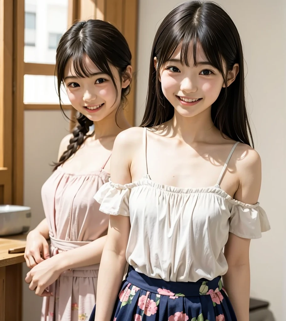  Japanese、 elementary school students、 girl、White Shoulders、smile