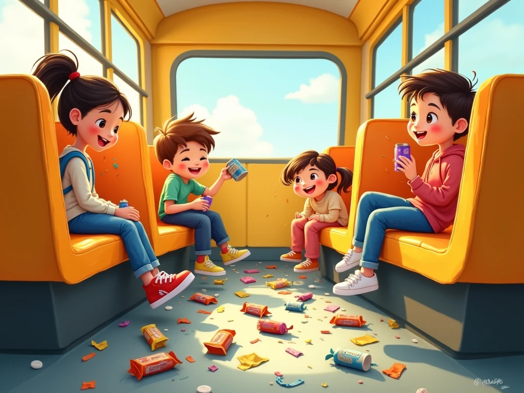 Kids cartoon on bus