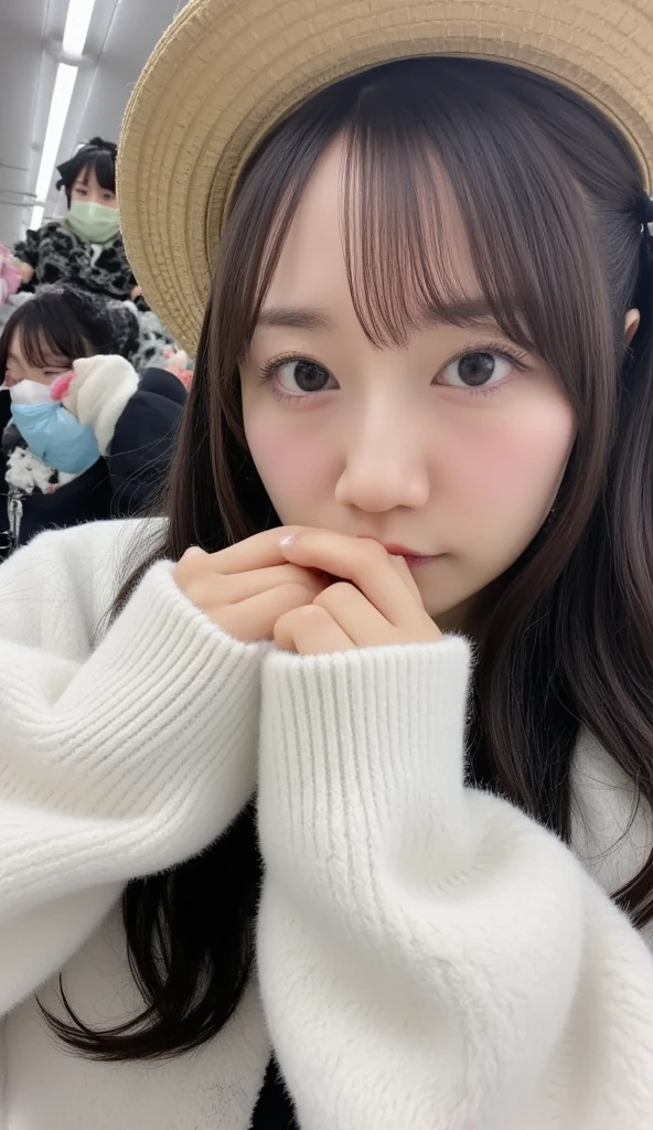 There is a woman who is lying with her head in her hand, Ulzzang, 🤤 retrato de , coreana, olhos suaves e queixo estreito, com lindos olhos apaixonados, cute and friendly eyes, young lovely korean face, garota cara fofa, beautiful aesthetic face, lindo rosto delicado, com cabelos longos e olhos penetrantes, cara clara e fofa