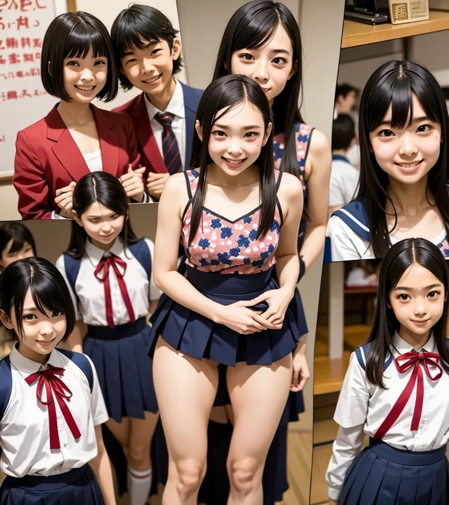  Japanese、Junior high school students、 girl、uniform、smile、 flat chested、With open arms