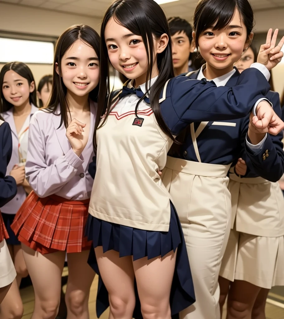  Japanese、Junior high school students、 girl、uniform、smile、 flat chested、With open arms