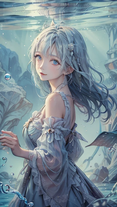   Masterpiece ,   best quality , 1 girl,owl， witch, ((witchの帽子)),  Magical Girl,  blue clothes,  long blue hair , Sparkling Blue Eyes,  white skin, slender,  magic wand, smile,  high fantasy ,  dreamy digital painting,   Magical Colors and Vibes ,Soft light,  Fantasy Art , small breasts,((Sideways glance)),,short,The feeling of gently flowing water,Floating Water Polo,