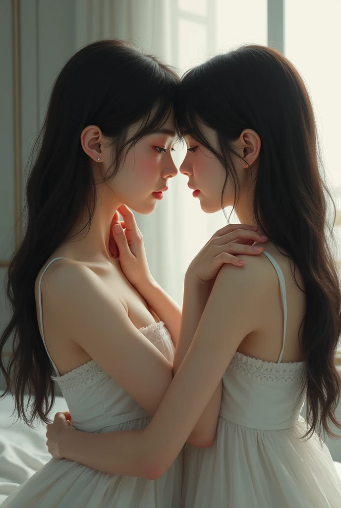 twogirls，Same stature，Hold each other，The two bodies are close together