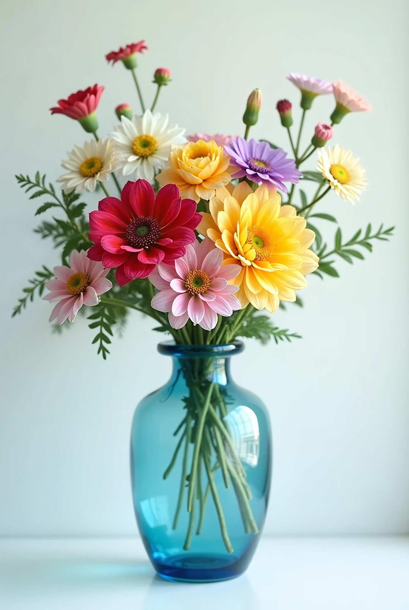There is a blue vase with a bunch of flowers in it - SeaArt AI