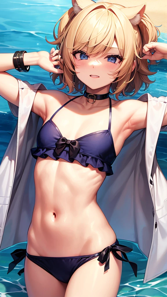 (slingshot bikini:1.2),
Blonde, (short hair:1.2),Illustration of a person、
View your viewers,, (Highest quality:1.3),One Girl, beach、Outdoor、 ground、ground、soil、blue eyeicro Bikini、(masterpiece、Highest quality)、Highest quality, Ultra-high resolution, (((masterpiece))), alone, Large breasts、One Girl, Front view、Embarrassed face、Bronze colored hair、((short hair))、Stand up straight、Cowboy Shot