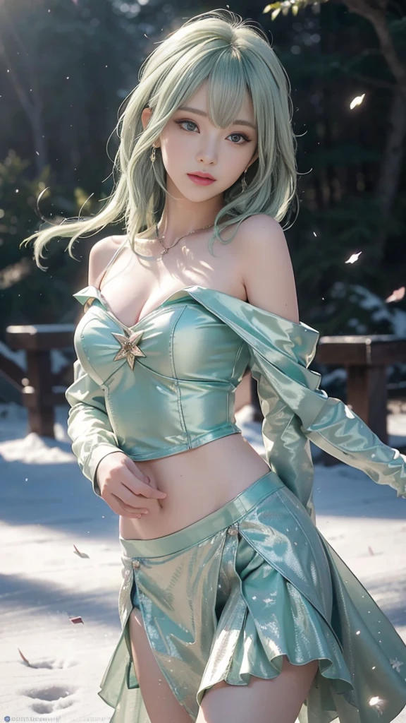 Priest cloth, big breast, put on makeup, blue hair, put on makeupทาปาก, Dark green hair, sunset, tattoo