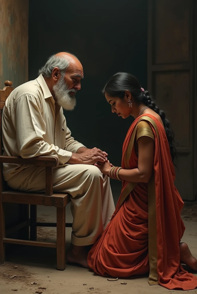 Mahatma Gandhi next to a beautiful scantily clad girl