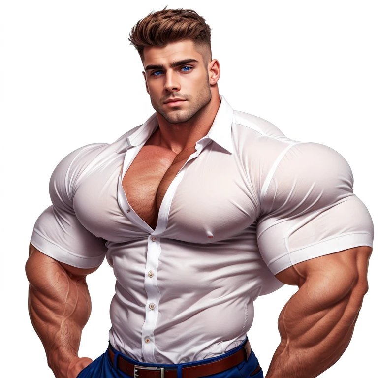 Handsome,faux haircut, and grey bonnet,clear face, clear eyes, heed looking at the side up, muscular body, muscular arms, huge pectorals, huge arms and hands, wearing white jeans, tattooed neck and body, Cropped feet,white background