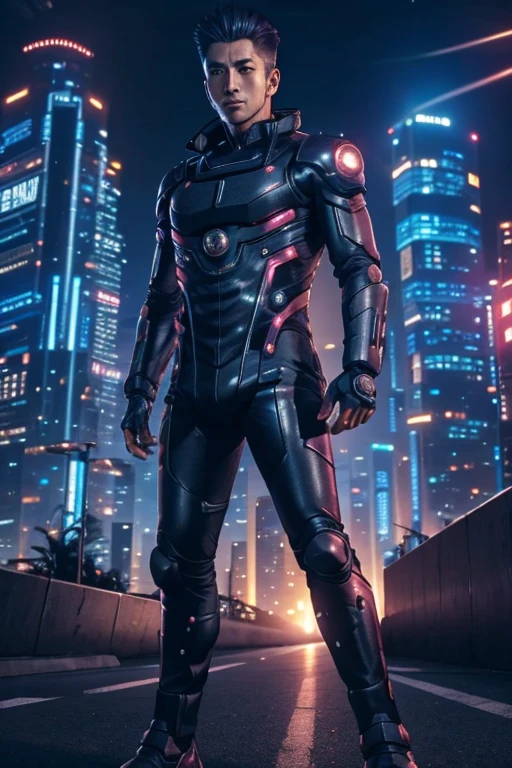  handsome young man ,   very short hair  ,  Bodysuit , 未来主义科幻 cyberpunk背景.there are men in uniforms standing next to a motorcycle, 受 Adrian Zingg 启发的 cyberpunk艺术, shutterstock,  conceptual art , dressed in tech suit and armor ,  cyberpunk服装,  cyberpunk, Network Service, Movie Blu-ray, 未来主义科技服装,  shooting in a space tech suit , 坐在 cyberpunk摩托车上, diverse Network Service, Full Body Mechanical Bodysuit  , , character design man
