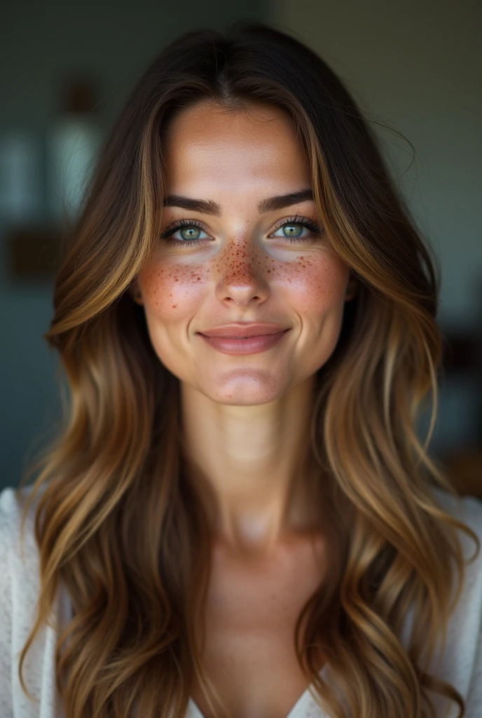 wide-shot, a woman, (freckles:0.9), depth of field, business woman