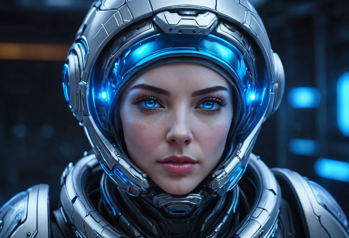 Recovery Capsule WOMAN FACE powerful armor, sharp look,
Frost, calls, perfect details, (Best Quality, 4k,
High resolution, masterpiece:1.2), ultra detailed,
realist:
1.37, HdR, studio lighting, vivid colors, (cyberpunk,
Futuristic) style, lcy blue color scheme, dynamic lighting. MOD ULTRA FACE laser eyes 8k Recovery Capsule 