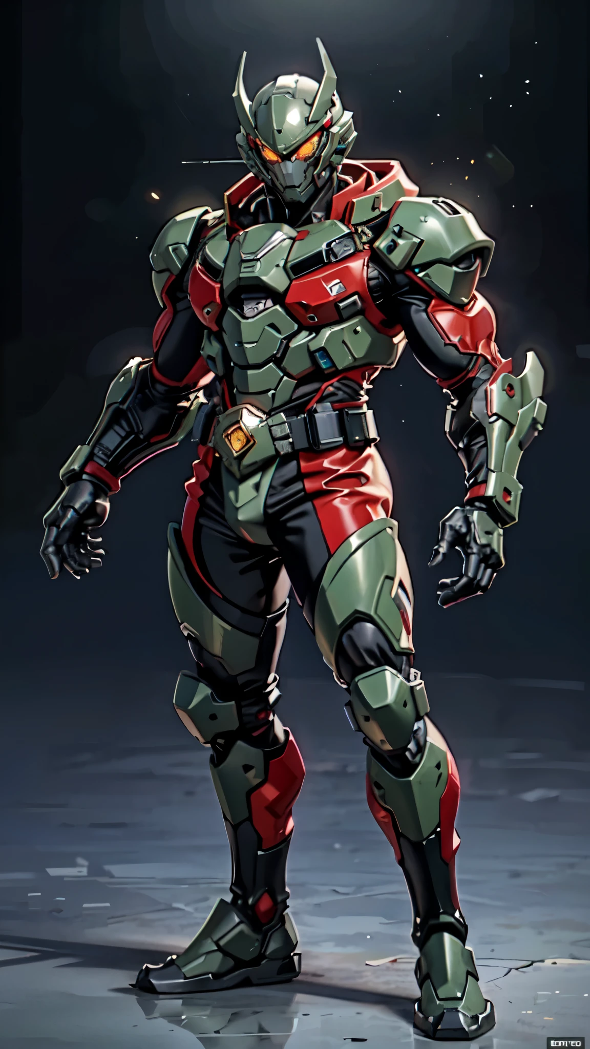 (masterpiece:1.5, best quality:1.5, extremely delicate:1.5), ((male:1.5)), a man wearing a full-face helmet, high-tech biomimetic armored combat suit, (a composite layered chest armor), the design balances heavy with agility, fully enclosed shoulder guards, matching arm and leg guards, a belt of gemstone, (the color scheme is primarily Green with Aqua and Red accents, Organic Biotech, Concept Inspired by Demon Knight, glowing eyes, armor glows, the huge cape fluttering in the wind), stand of a futuristic sci-fi city, this character embodies a finely crafted fantasy-style armored hero in anime style, exquisite and mature art style, metallic, high definition, highres, ultra-detailed, ultra-fine painting, professional, perfect body proportions, golden ratio, anatomically correct, symmetrical face, extremely detailed eyes and face, high quality eyes, creativity, RAW photo, UHD, 32k, Natural light, cinematic lighting, (masterpiece-anatomy-perfect:1.2)