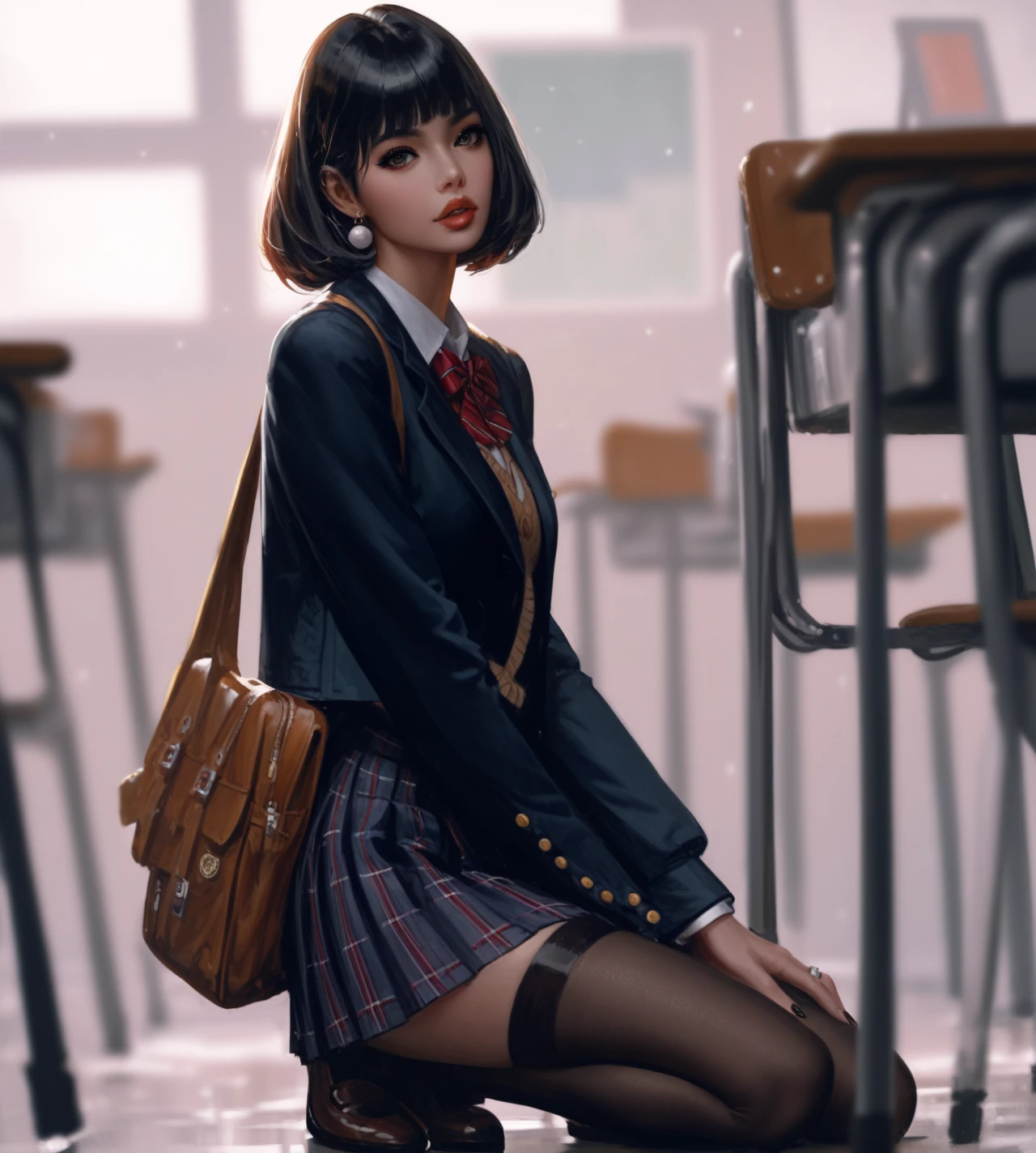 Genrate an inage of Guweiz charecter illustration,, digital artstyle,clean schoolgirl outfit,1 female in the image