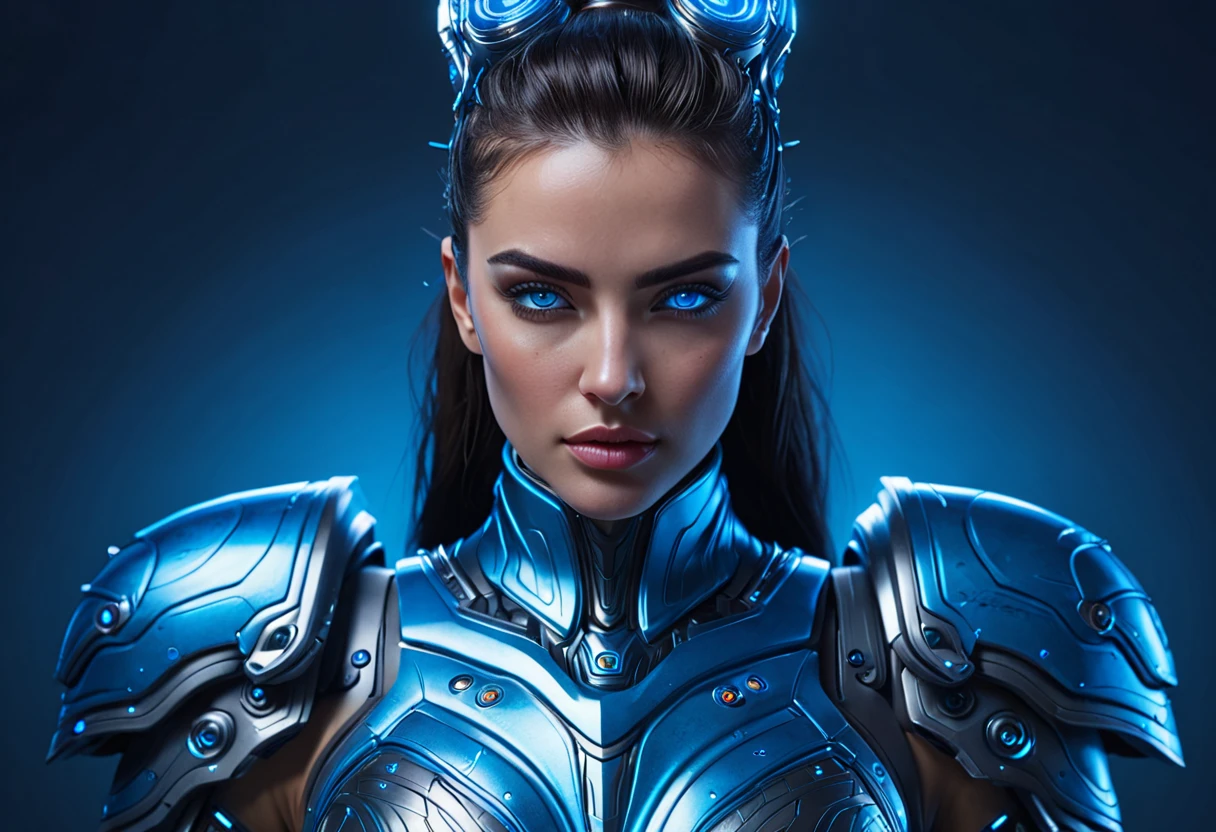 FACE WOMAN powerful armor, sharp look,
Frost, Calls, perfect details, (Best Quality, 4k,
High resolution, masterpiece:1.2), ultra detailed,
realist:
1.37, HDR, studio lighting, vivid colors, (cyberpunk,
Futuristic) style, lcy Blue Color Scheme, dynamic
lighting. MOD ULTRA FACE 8k laser eyes