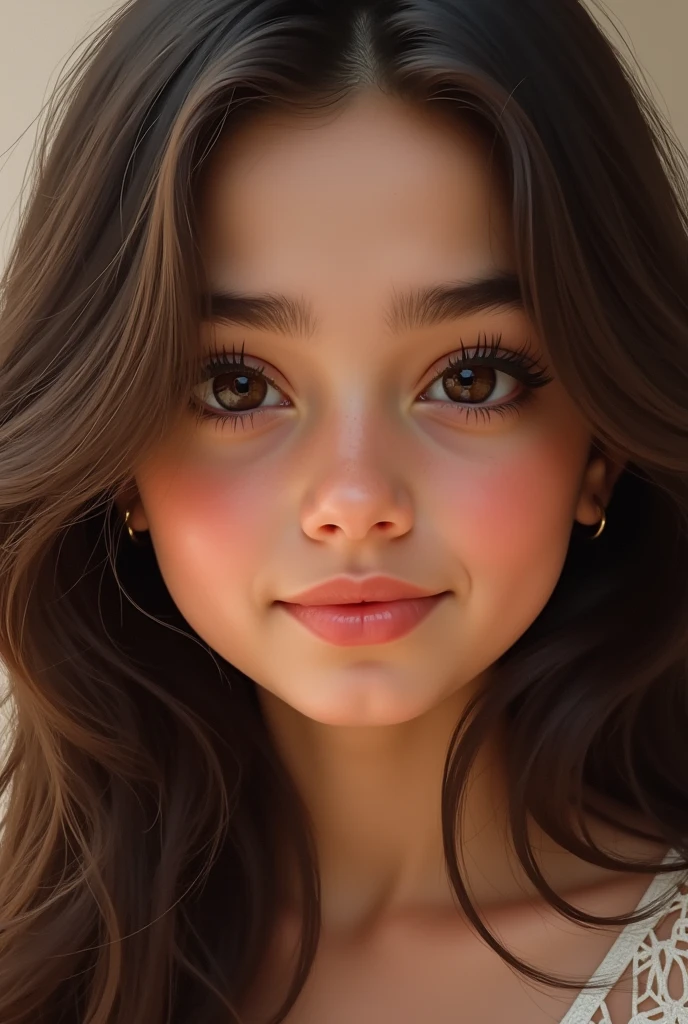 a young psychology student, de 1,63cm tall, with a more mature face of a 30 year old woman, medium body brunette with long dark brown hair, with dark brown eyes and an appearance that resembles a gypsy. She has a natural sensitivity and keen intuition, characteristics that help her deeply understand the emotions of those around her. Isabela is lively and dreamy, believing in the power of positivity and the transformative potential of psychology to promote personal growth and emotional healing. Your special connection with nature is evident in your daily routine, where he spends time meditating outdoors and practicing spiritual rituals. Determined to unite her interests in the human mind and the spiritual world, Isabela seeks to become a psychologist who doesn't just listen, but also guides his patients on journeys of self-discovery and emotional well-being. She loves studying and is modest