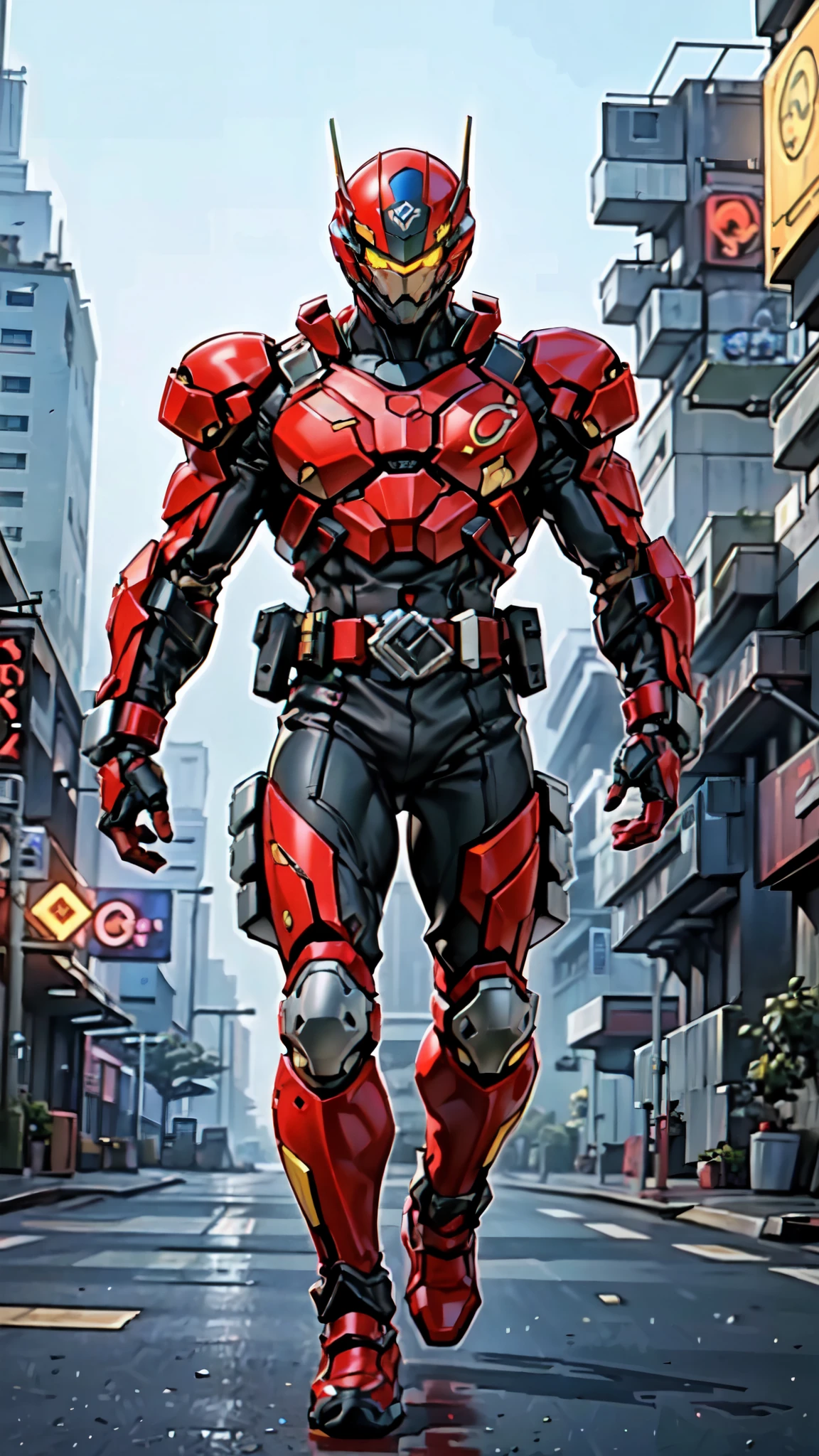 (masterpiece:1.5, best quality:1.5, extremely delicate:1.5), ((male:1.5)), a man wearing a full-face helmet, high-tech biomimetic armored combat suit, (a composite layered chest armor), the design balances heavy with agility, fully enclosed shoulder guards, matching arm and leg guards, a belt of gemstone, (the color scheme is primarily Green with Aqua and Red accents, Organic Biotech, Concept Inspired by Demon Knight, glowing eyes, armor glows, the huge cape fluttering in the wind), stand of a futuristic sci-fi city, this character embodies a finely crafted fantasy-style armored hero in anime style, exquisite and mature art style, metallic, high definition, highres, ultra-detailed, ultra-fine painting, professional, perfect body proportions, golden ratio, anatomically correct, symmetrical face, extremely detailed eyes and face, high quality eyes, creativity, RAW photo, UHD, 32k, Natural light, cinematic lighting, (masterpiece-anatomy-perfect:1.2)