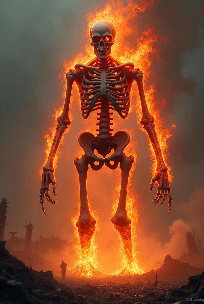 Burn the burned one, the hellish fire itself, his burned and smoking body is a reflection of all those who die by cursed fire, the burned flesh is his food, wherever he goes there are only ashes, he scorches everything, he can only be invoked in the eye of volcanoes 