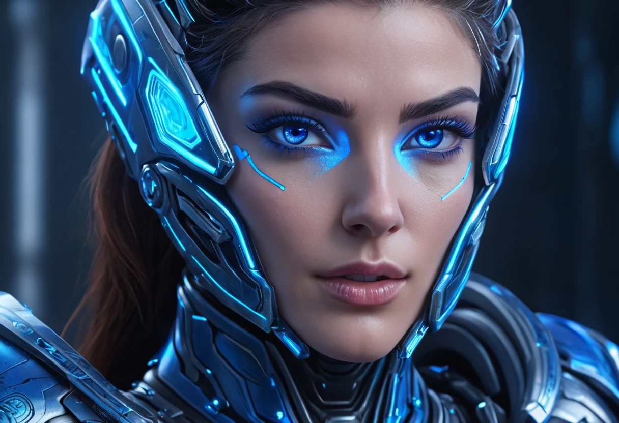 FACE WOMAN powerful armor, sharp look,
Frost, Calls, perfect details, (Best Quality, 4k,
High resolution, masterpiece:1.2), ultra detailed,
realist:
1.37, HDR, studio lighting, vivid colors, (cyberpunk,
Futuristic) style, lcy Blue Color Scheme, dynamic
lighting. MOD ULTRA FACE 8k laser eyes