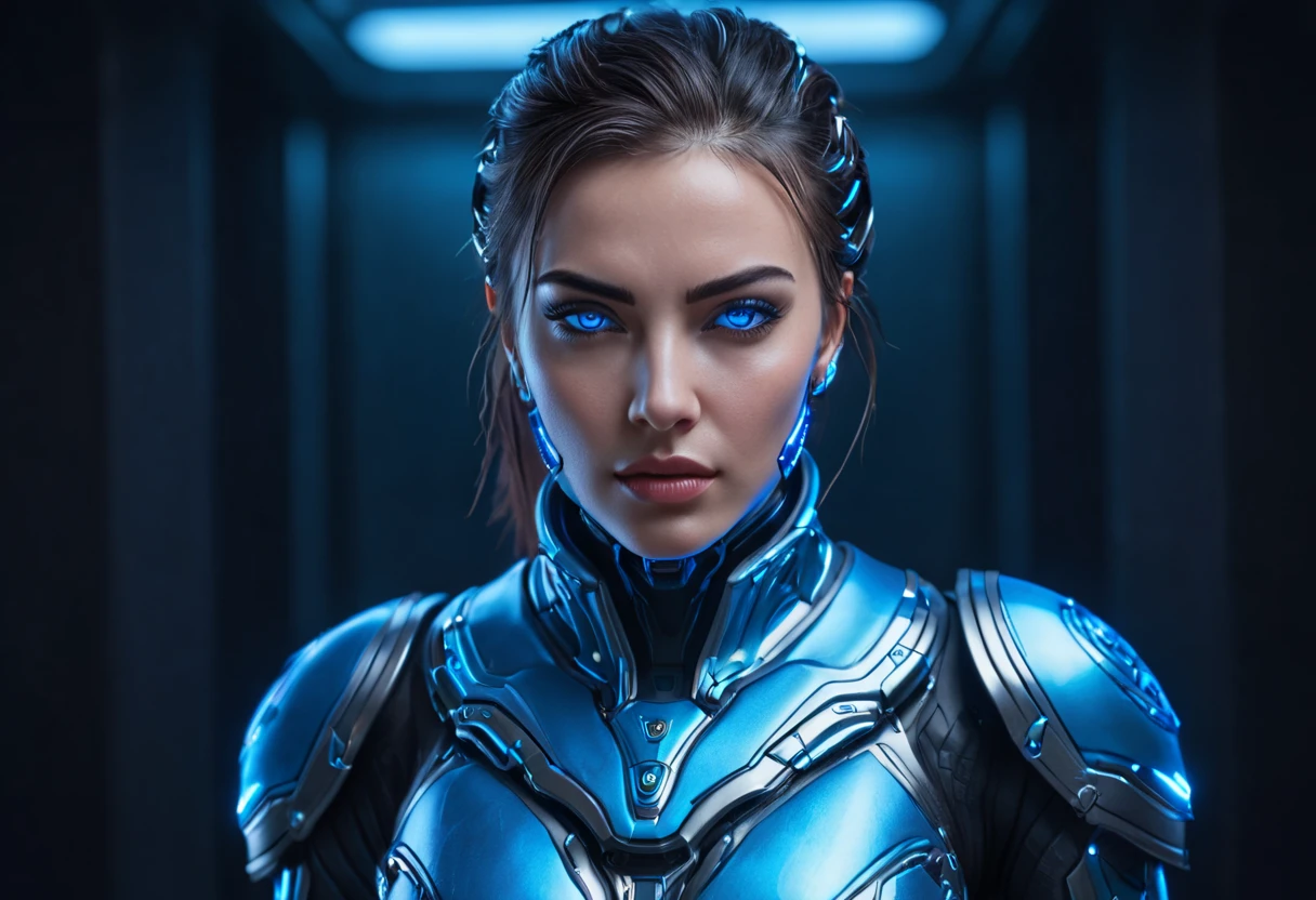 FACE WOMAN powerful armor, sharp look,
Frost, Calls, perfect details, (Best Quality, 4k,
High resolution, masterpiece:1.2), ultra detailed,
realist:
1.37, HDR, studio lighting, vivid colors, (cyberpunk,
Futuristic) style, lcy Blue Color Scheme, dynamic
lighting. MOD ULTRA FACE 8k laser eyes